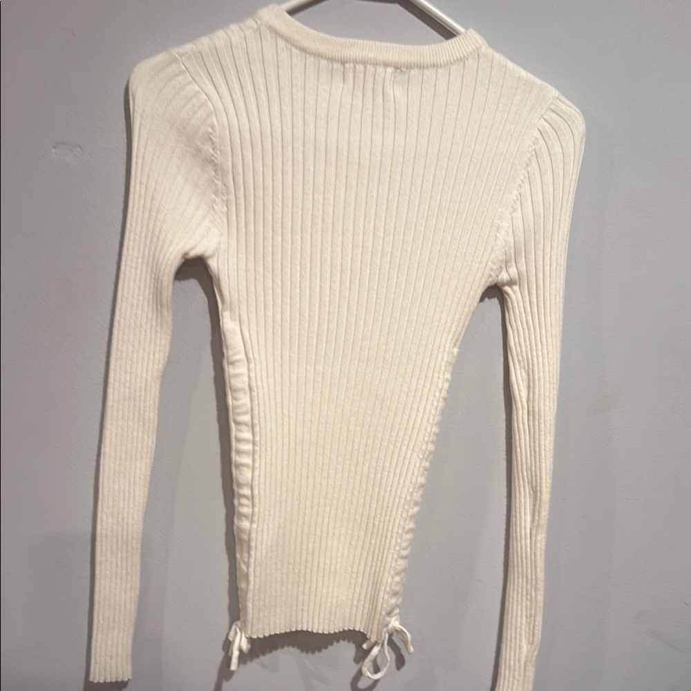 Women's Cream Ribbed Top - Picture 6 of 7